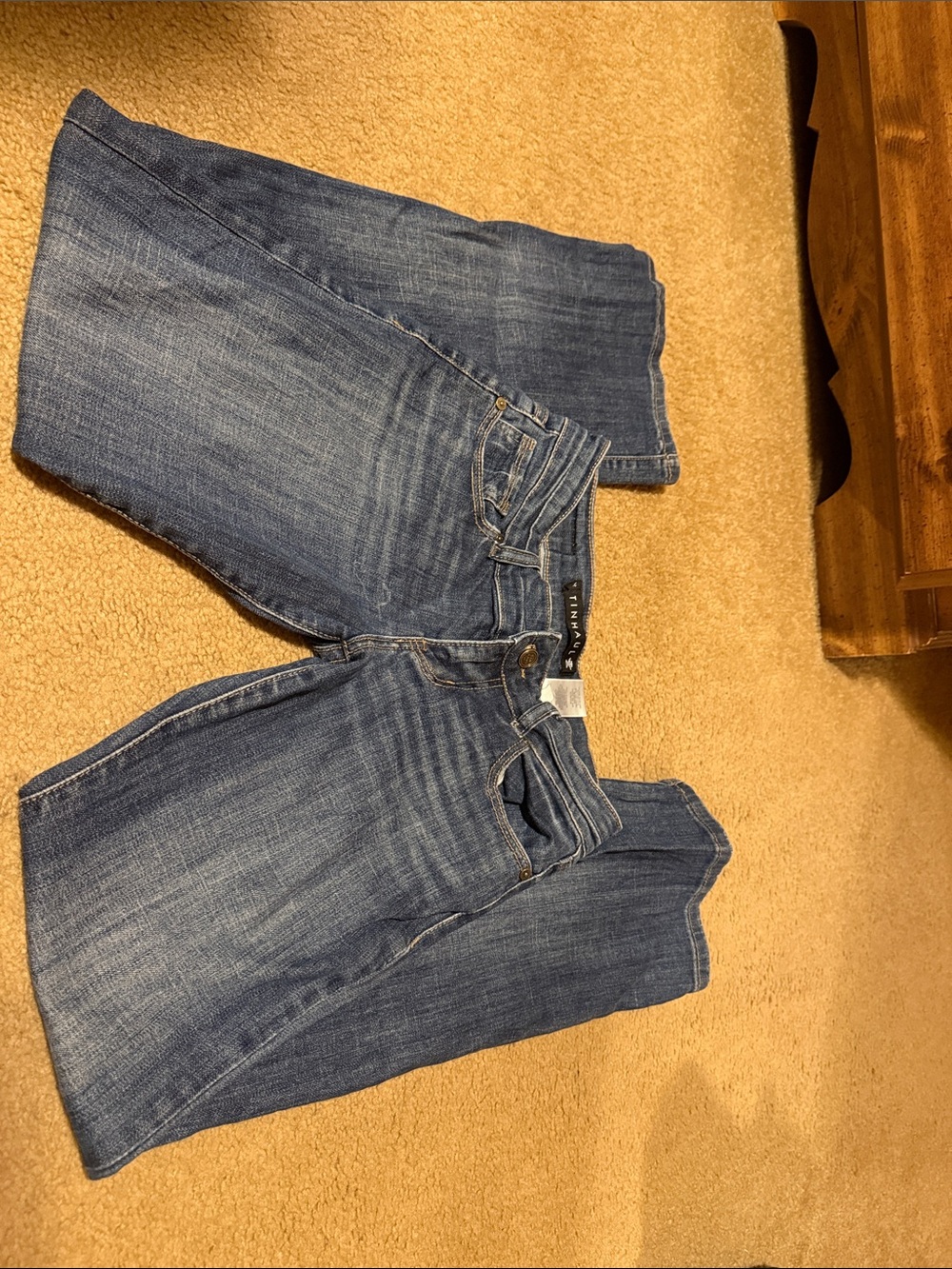 Dark Blue Women's Bootcut Jeans with Decorative Pocket Stitching - Picture 3 of 5